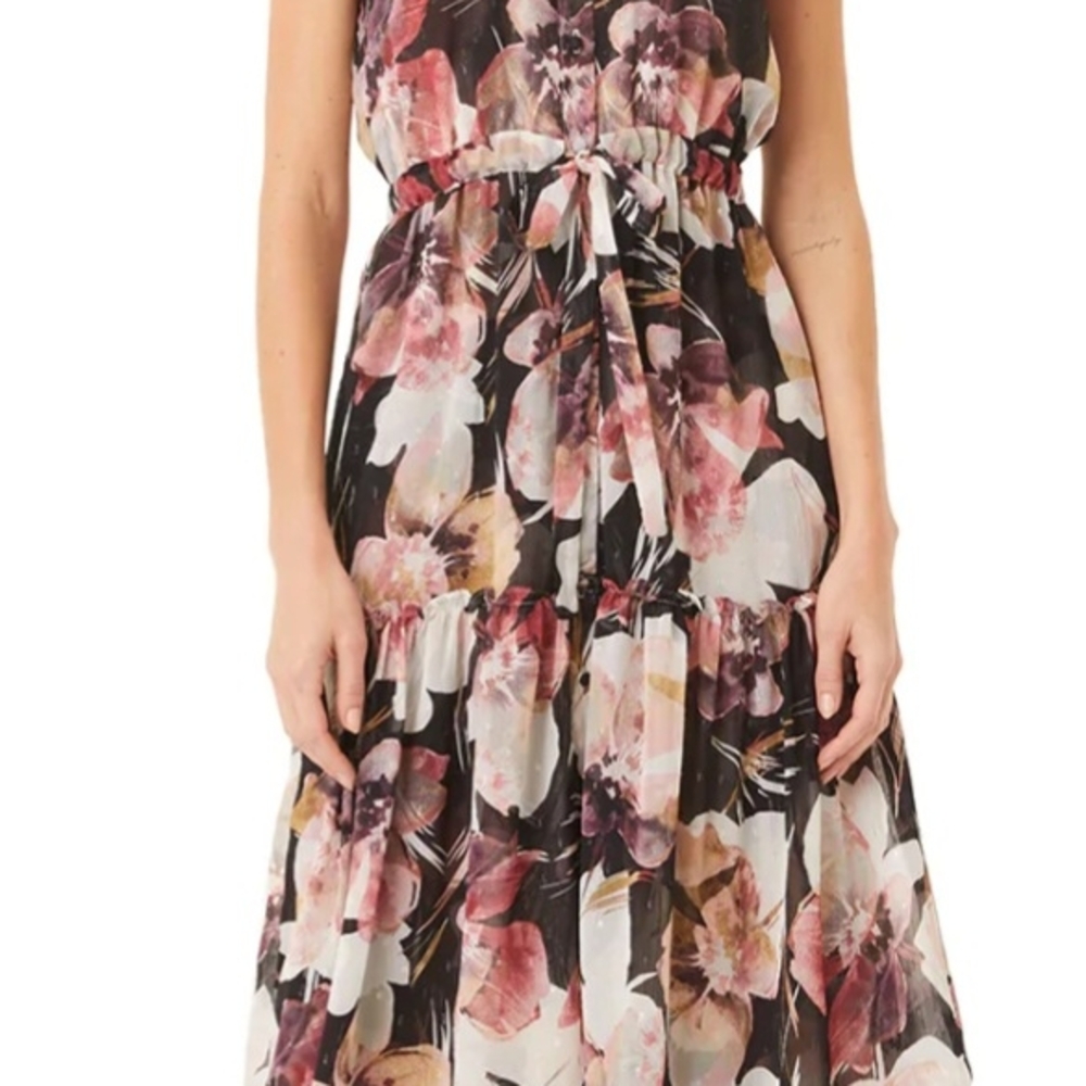 Misa Los Angeles Pink Tie Front Pleated Maxi Dress - Picture 1 of 2